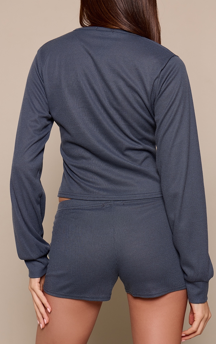 Charcoal Grey Ribbed Mini Short image 3