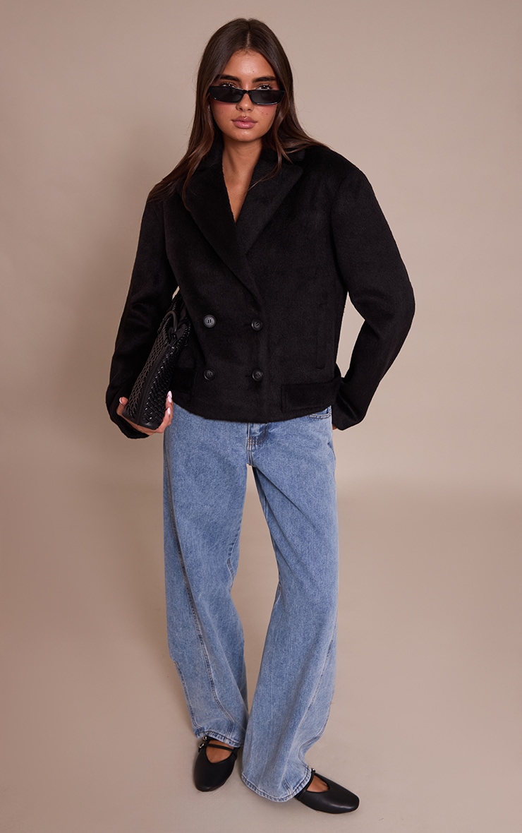 Black Brushed Wool Cropped Trench Coat image 3