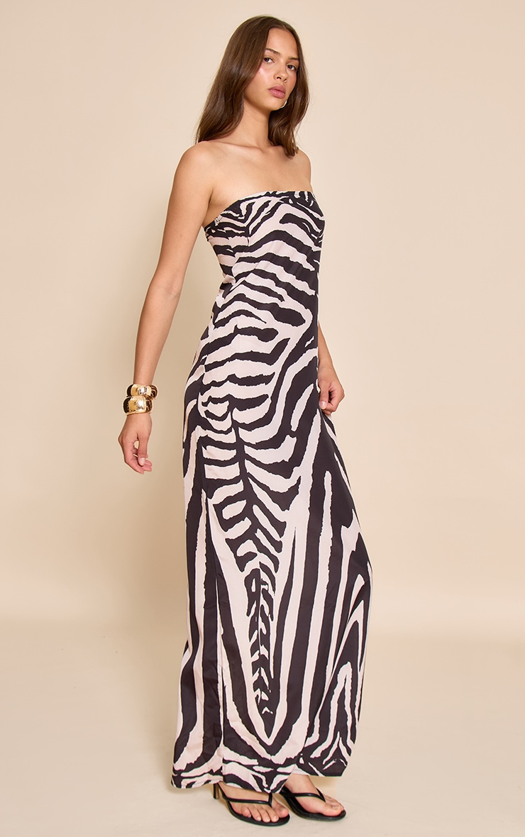 Black Zebra Print Chiffon Bandeau Maxi Dress image 4