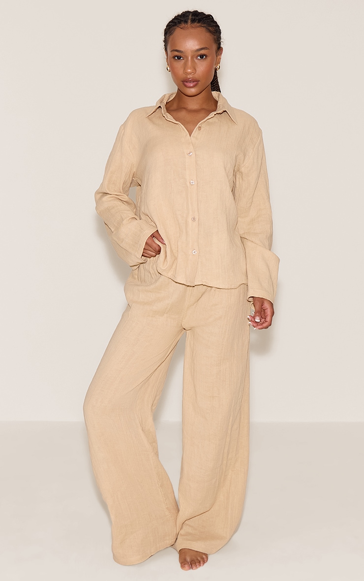 Petite Sand Gauze Long Sleeve Long Pj Set image 1
