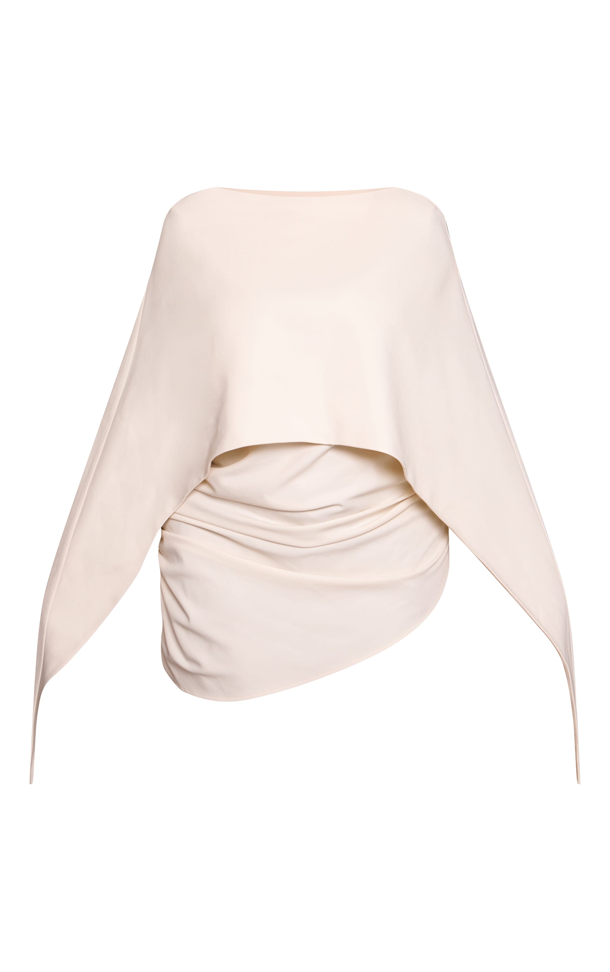 Plus Ecru Woven Cape Detail Ruched Long Top image 5