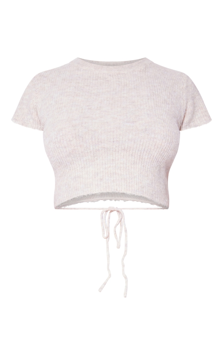 Petite Crop top en maille tricot deluxe gris pierre à nouer derrière image 5