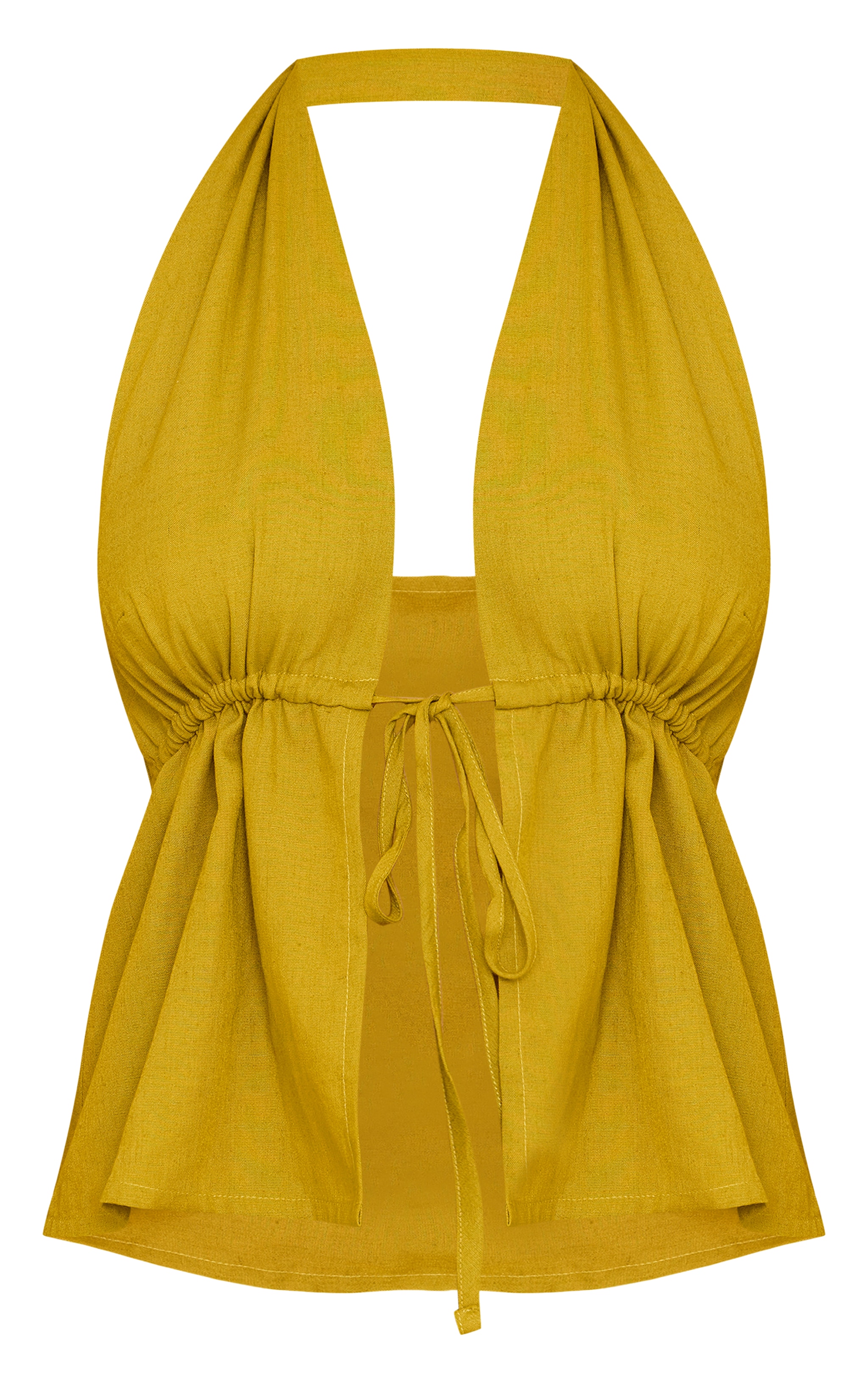 Deep Mustard Linen Look Tie Waist Longline Top image 5