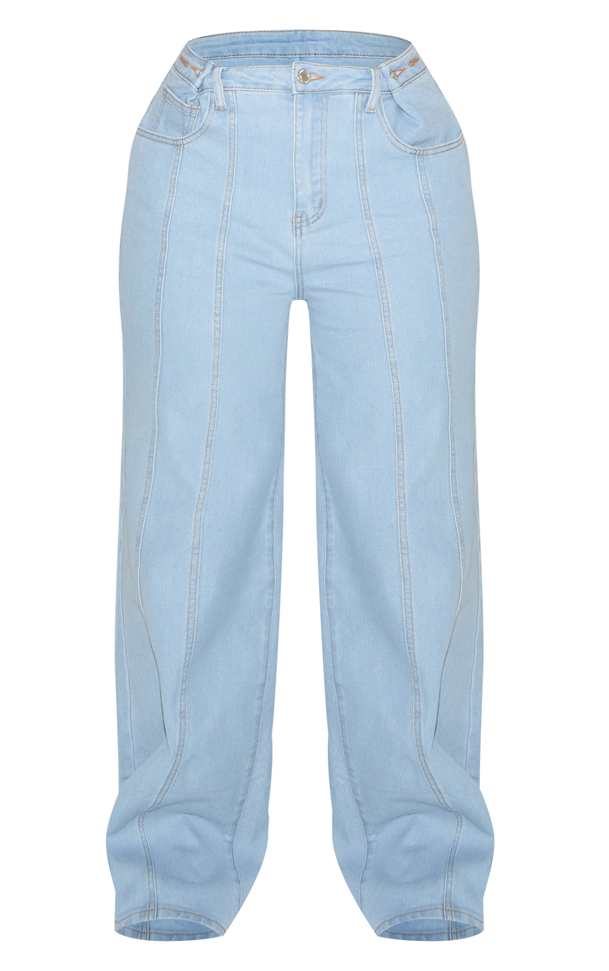 Shape Light Blue Stretch Denim Highwaisted Adjustable Button Wide Leg Jeans image 5