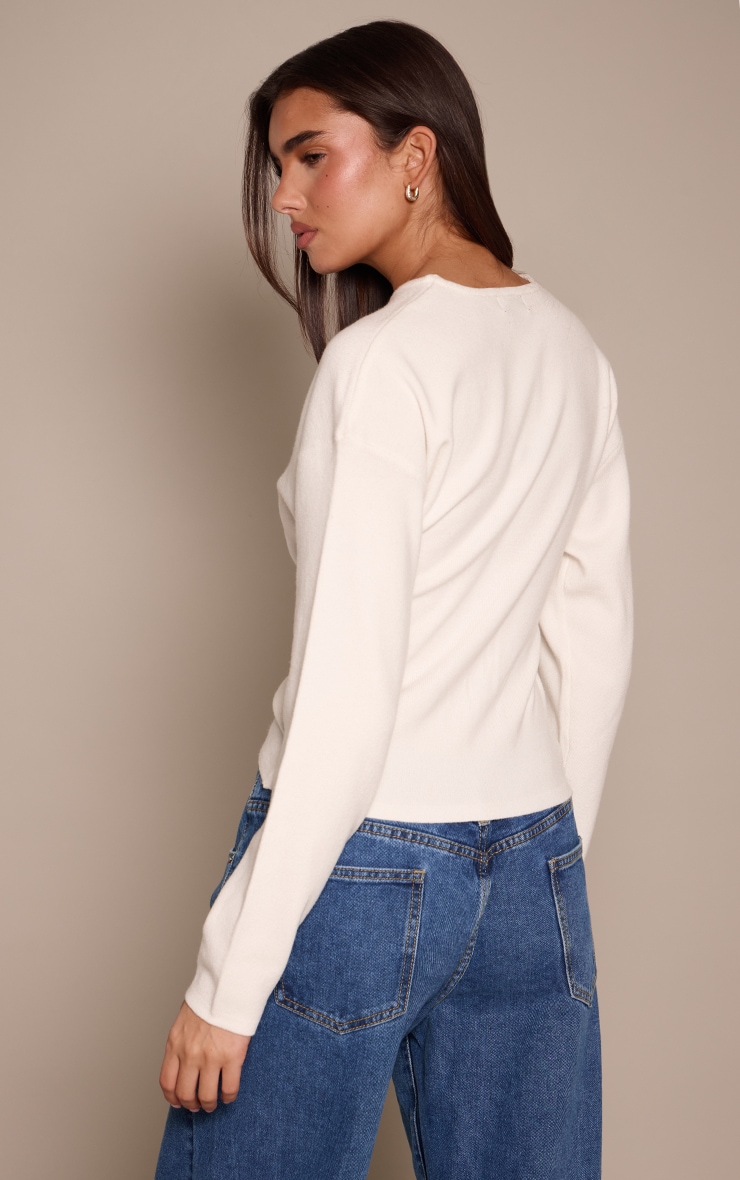 Cream Cocoon Sleeve Cinched Long Sleeve T Shirt  image 2