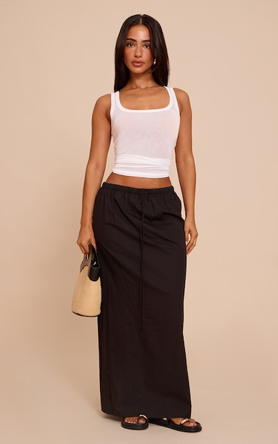 Petite Black Cotton Drawstring Tie Maxi Skirt