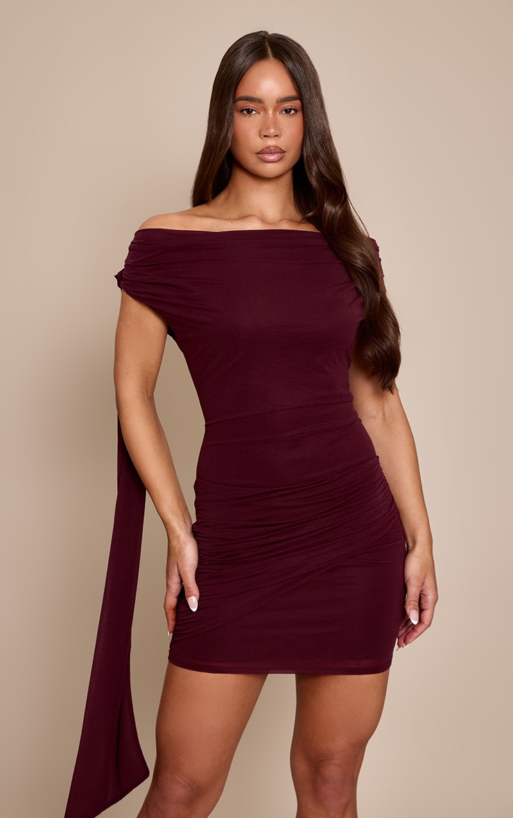Plum Double Slinky One Sleeve Slinky Mini Dress image 1