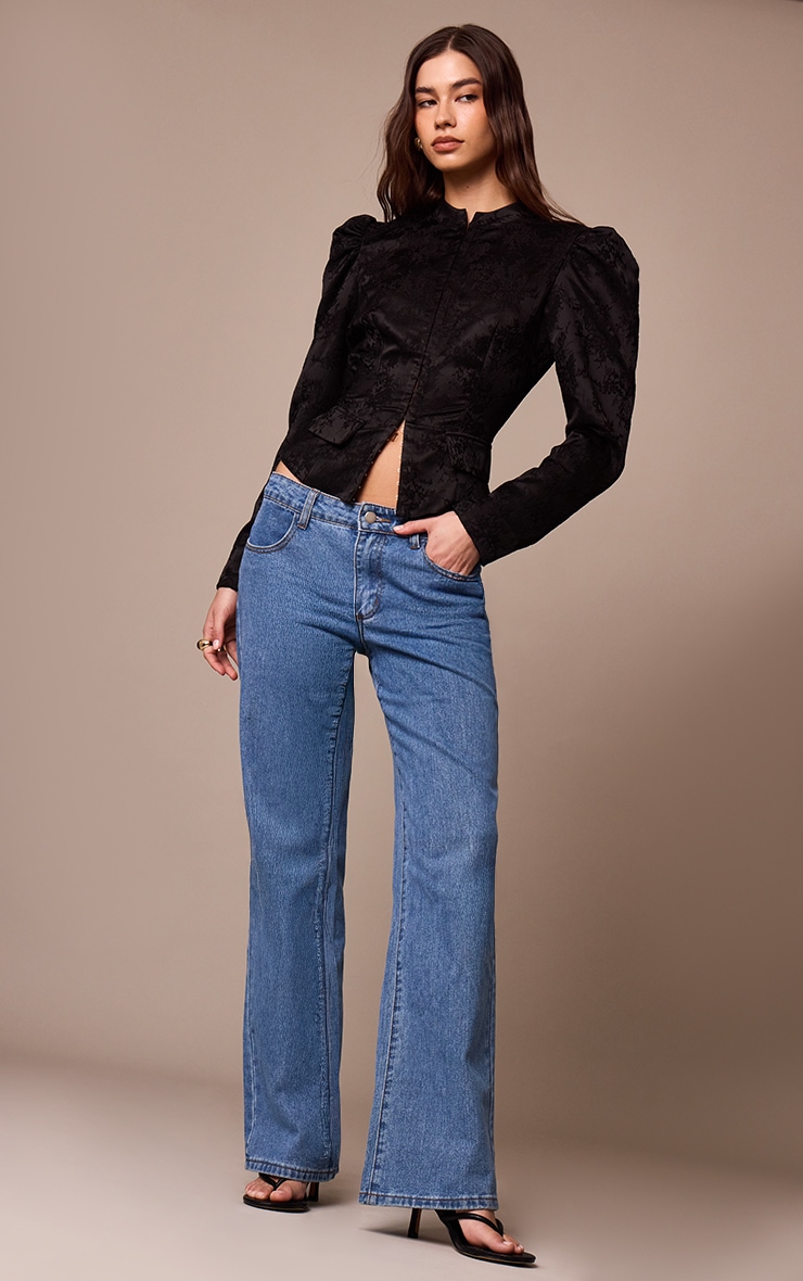 Black Lace High Neck Puff Sleeve Jacket image 3