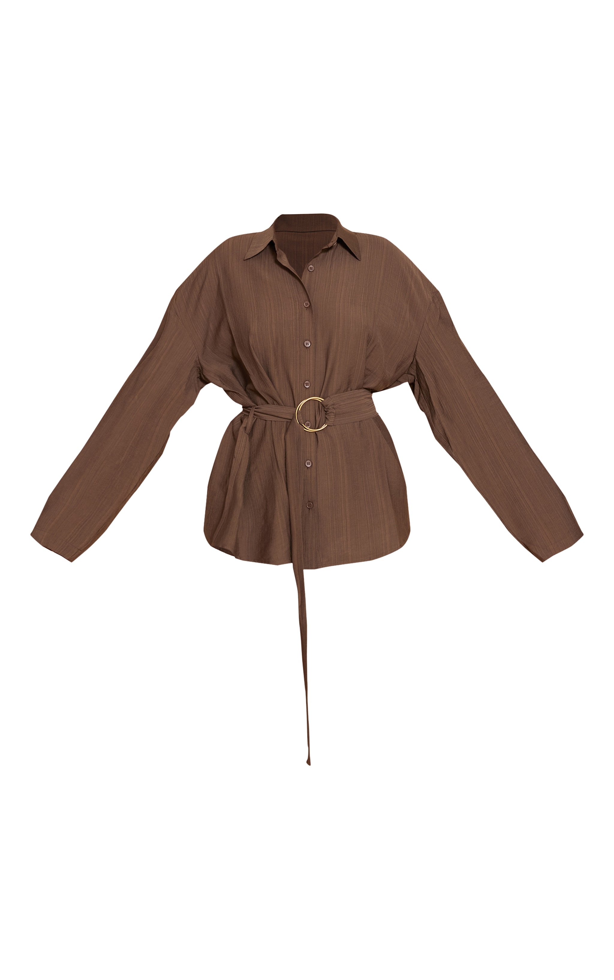 Chocolate Textured Belt Cinched Waist Shirt image 5