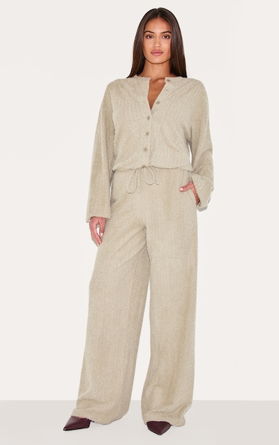 Mushroom Textured Wide Leg Drawstring Trousers