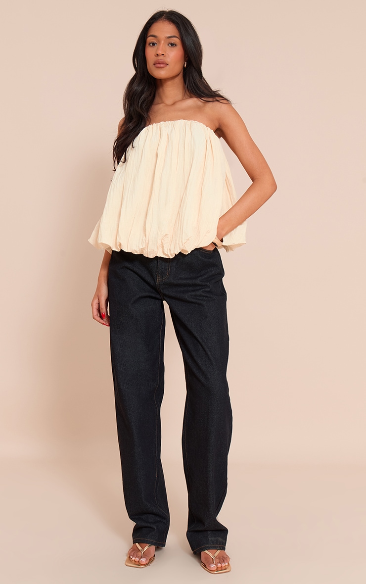 Tall Butter Cream Matte Satin Plisse Puffball Bandeau image 3