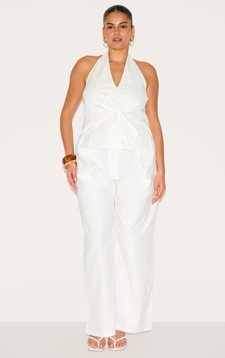 Plus White Linen Twist Front Halter Neck Top image 3