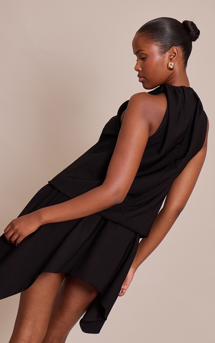 Black Woven Ruched Dropped Waist Hemy Hem Midi Dress image 2