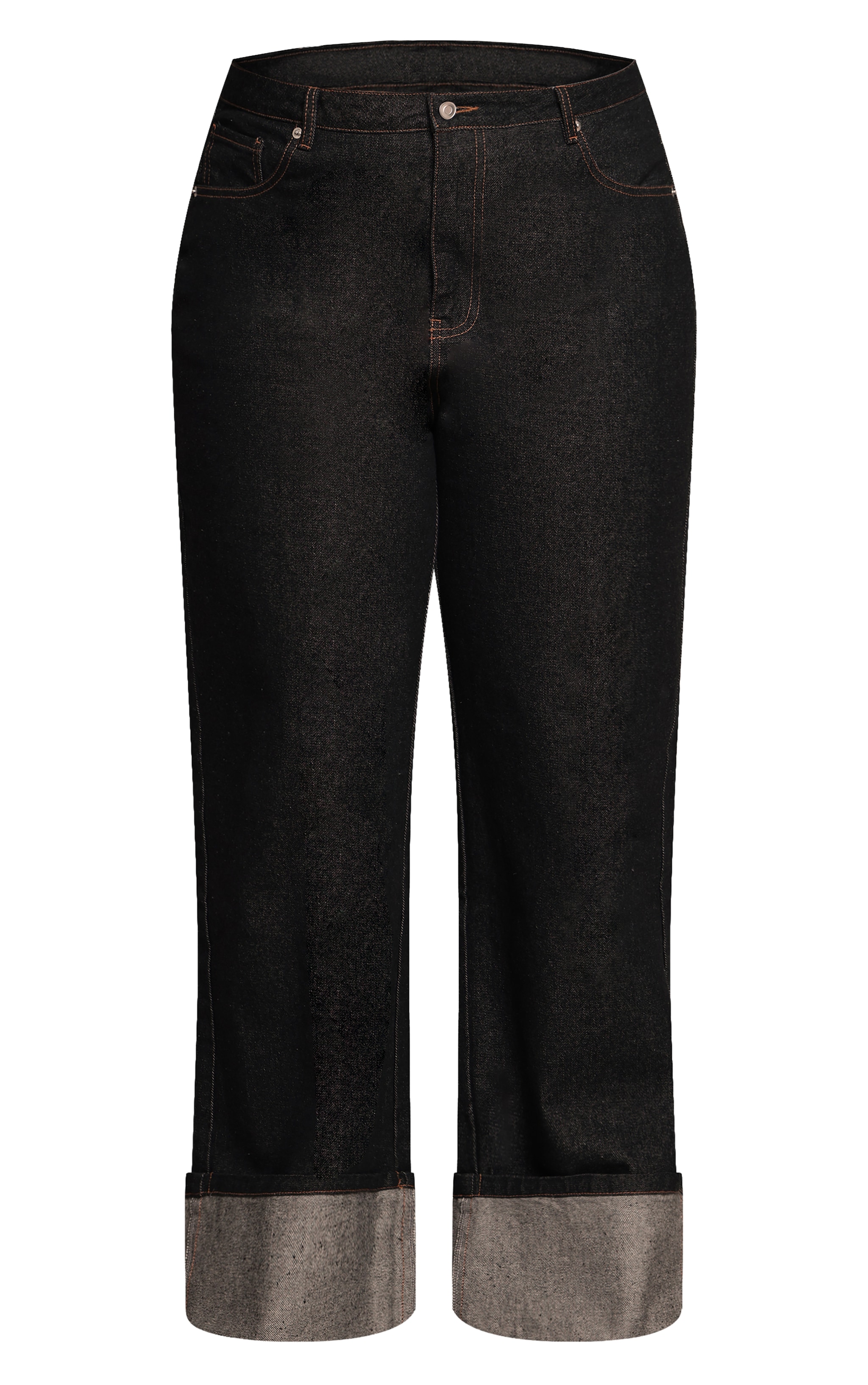 Plus Raw Indigo Contrast Stitch Turn Up Hem Wide Leg Jeans image 5