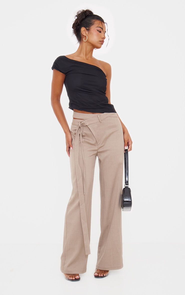 Pantalon de tailleur deluxe taupe à détail bande superposée à la taille image 2