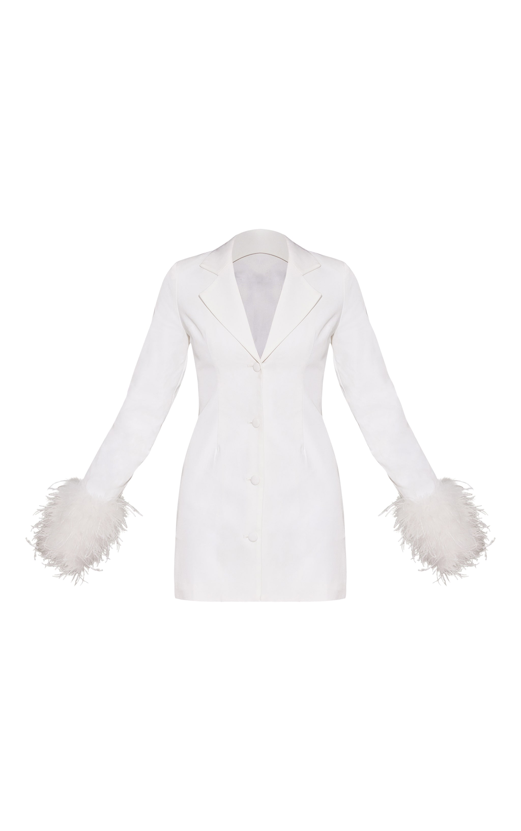 White Woven Feather Cuff Blazer Dress image 5