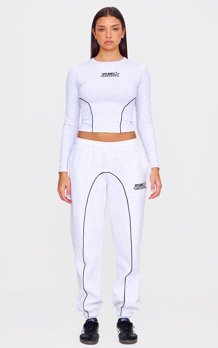 Grey Marl Contrast Studio Archives Seam Detail Cuffed Joggers