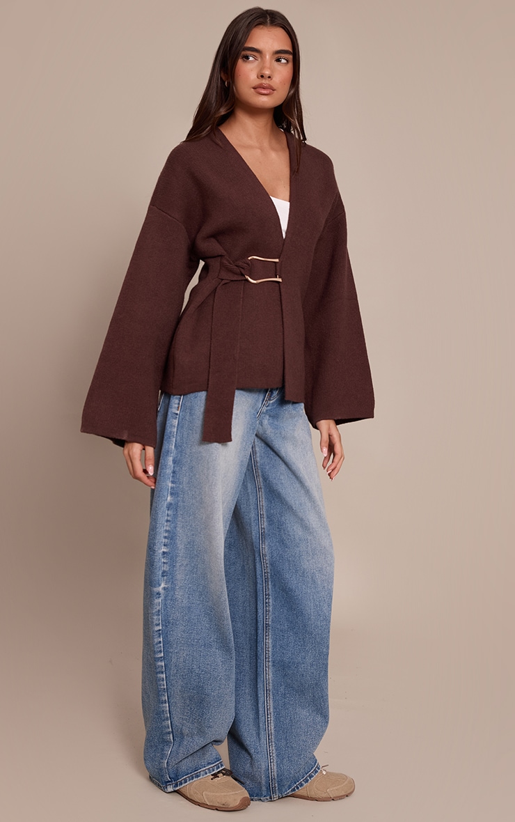 Brown Trim Detail Wrap Style Cardigan  image 3