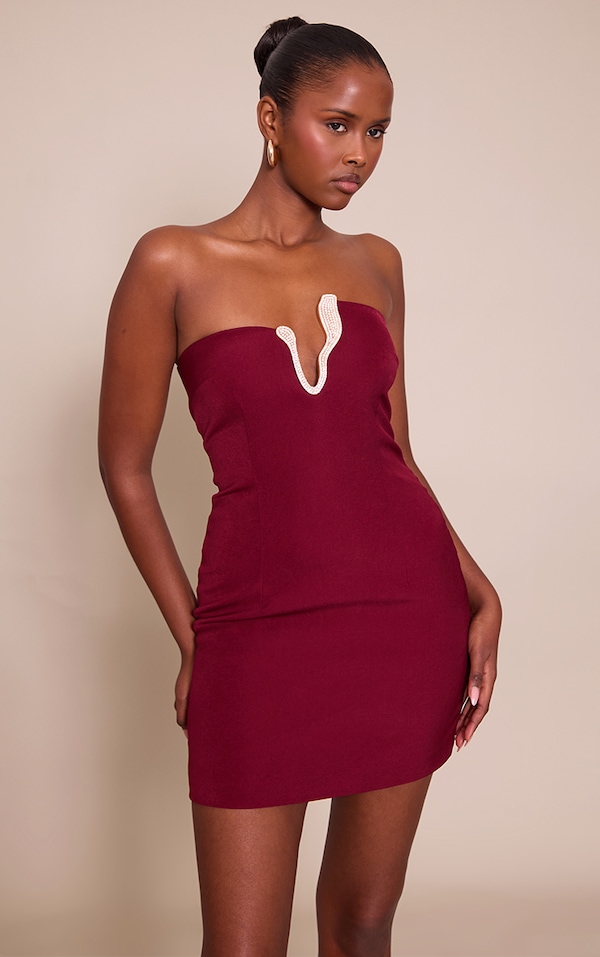 Robe bustier moulante prune foncé à empiècement