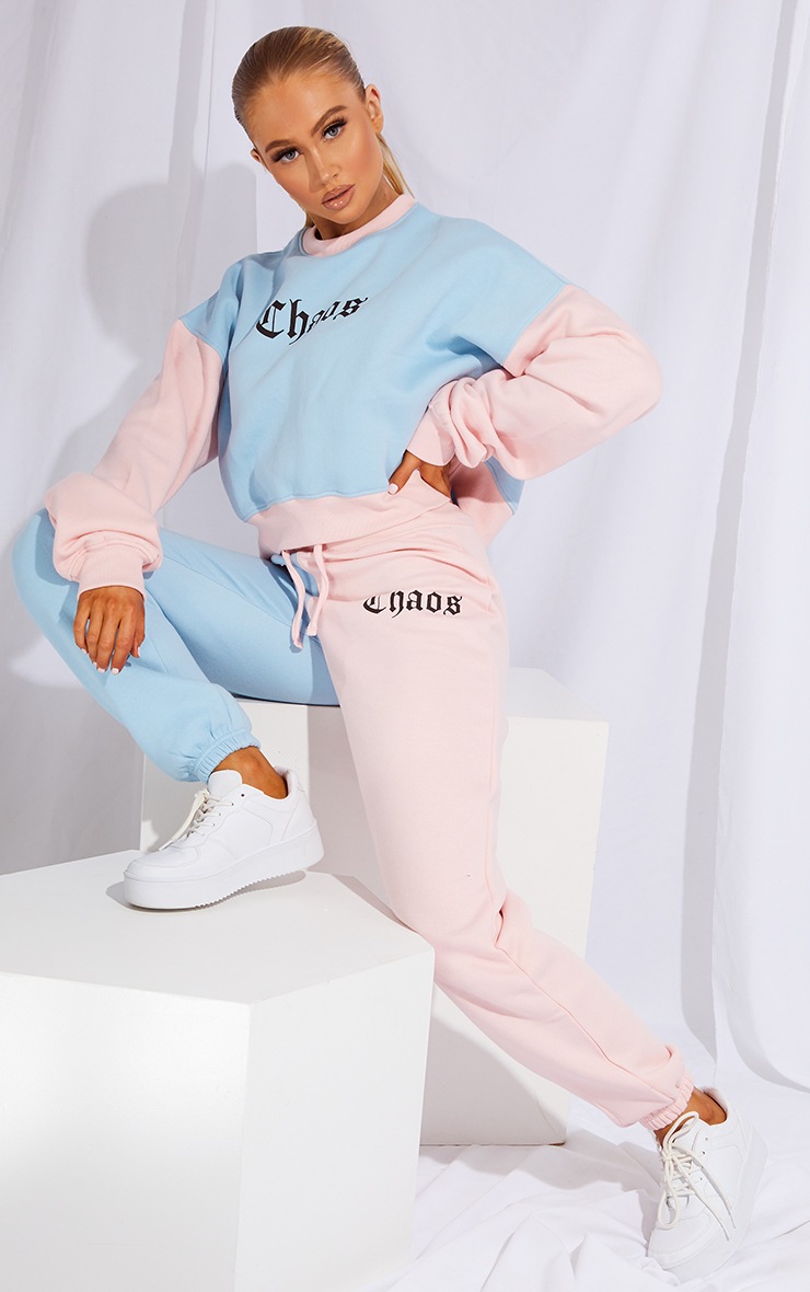 Jogging rose pastel à contraste colourblock et slogan