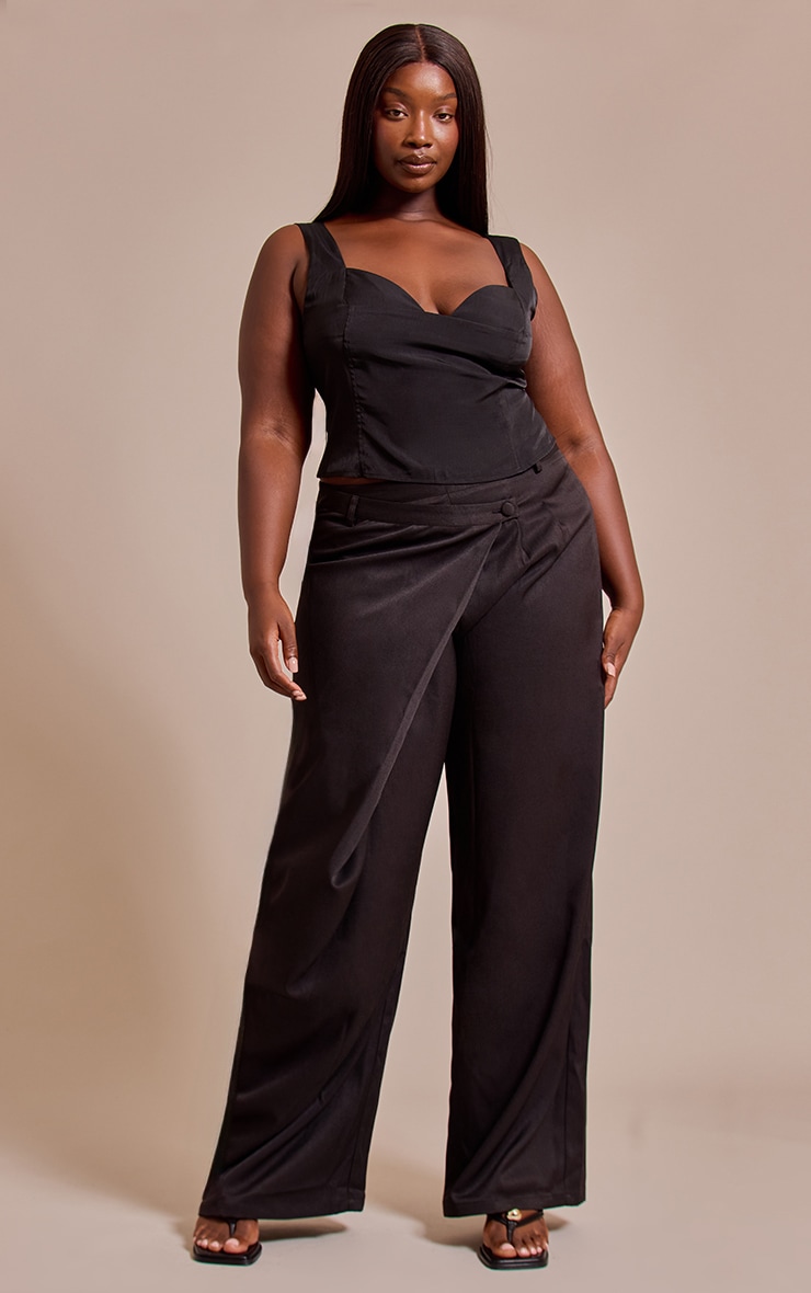 Plus Black Cup Detail Boned Matte Satin  Corset image 3