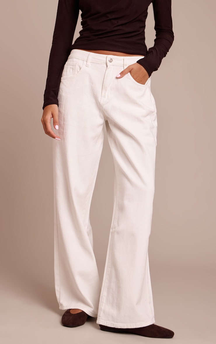 White Mid Rise Slouchy Wide Leg Jeans image 2