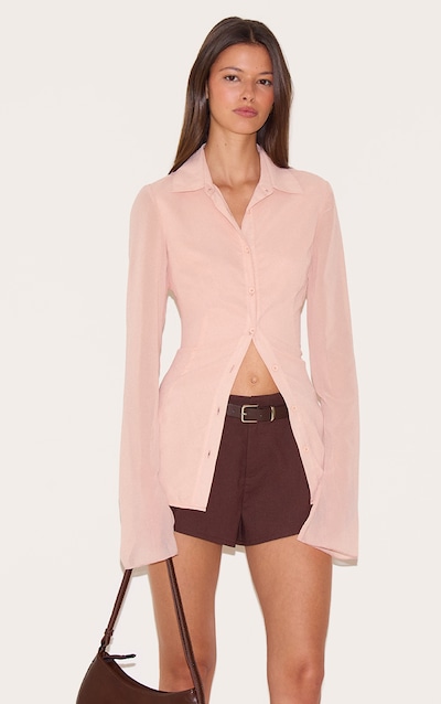 Chemise ajustée en mousseline de soie rose cendré