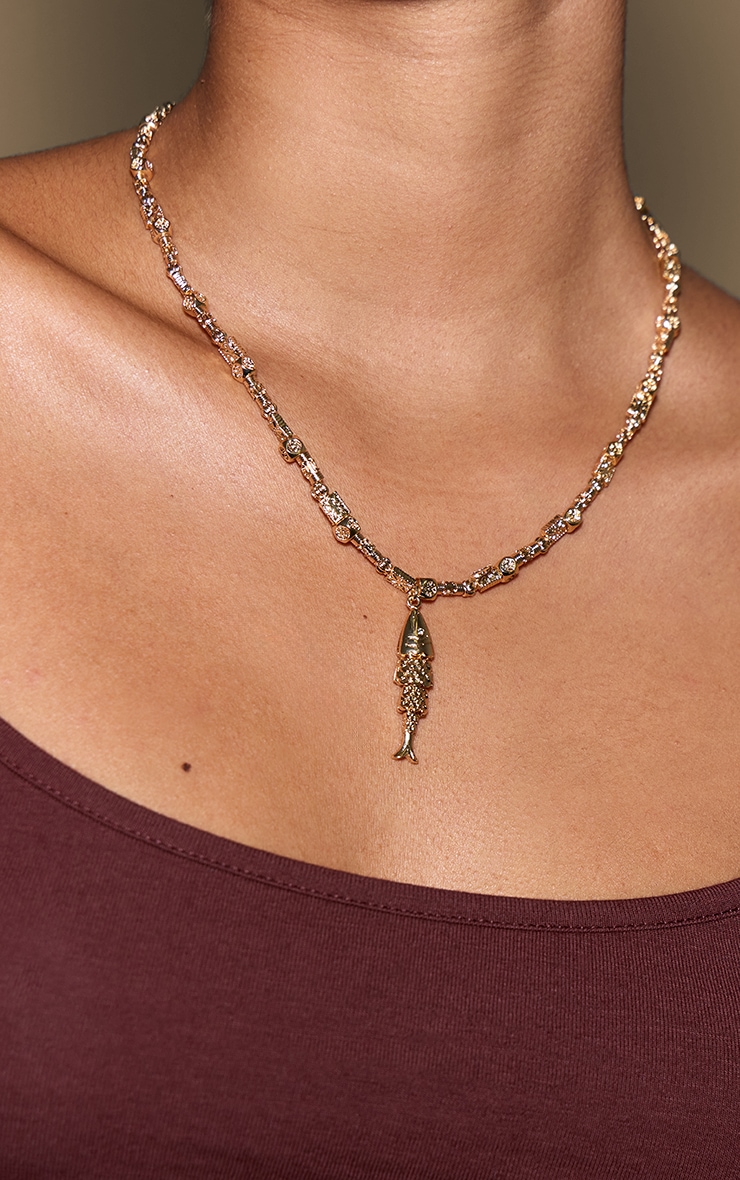 Gold Fish Chain Detail Necklace image 1