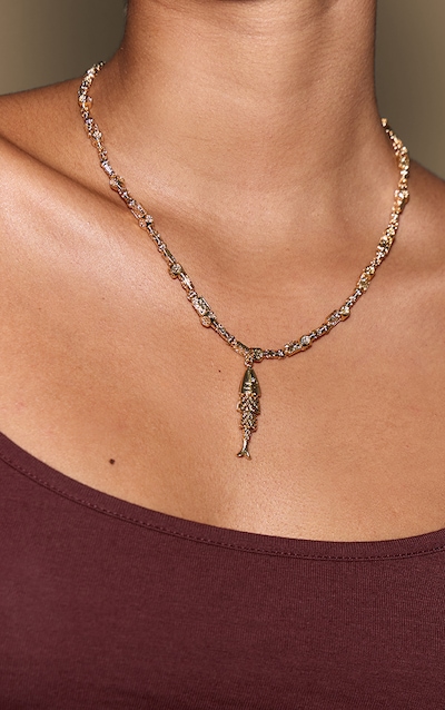 Gold Fish Chain Detail Necklace