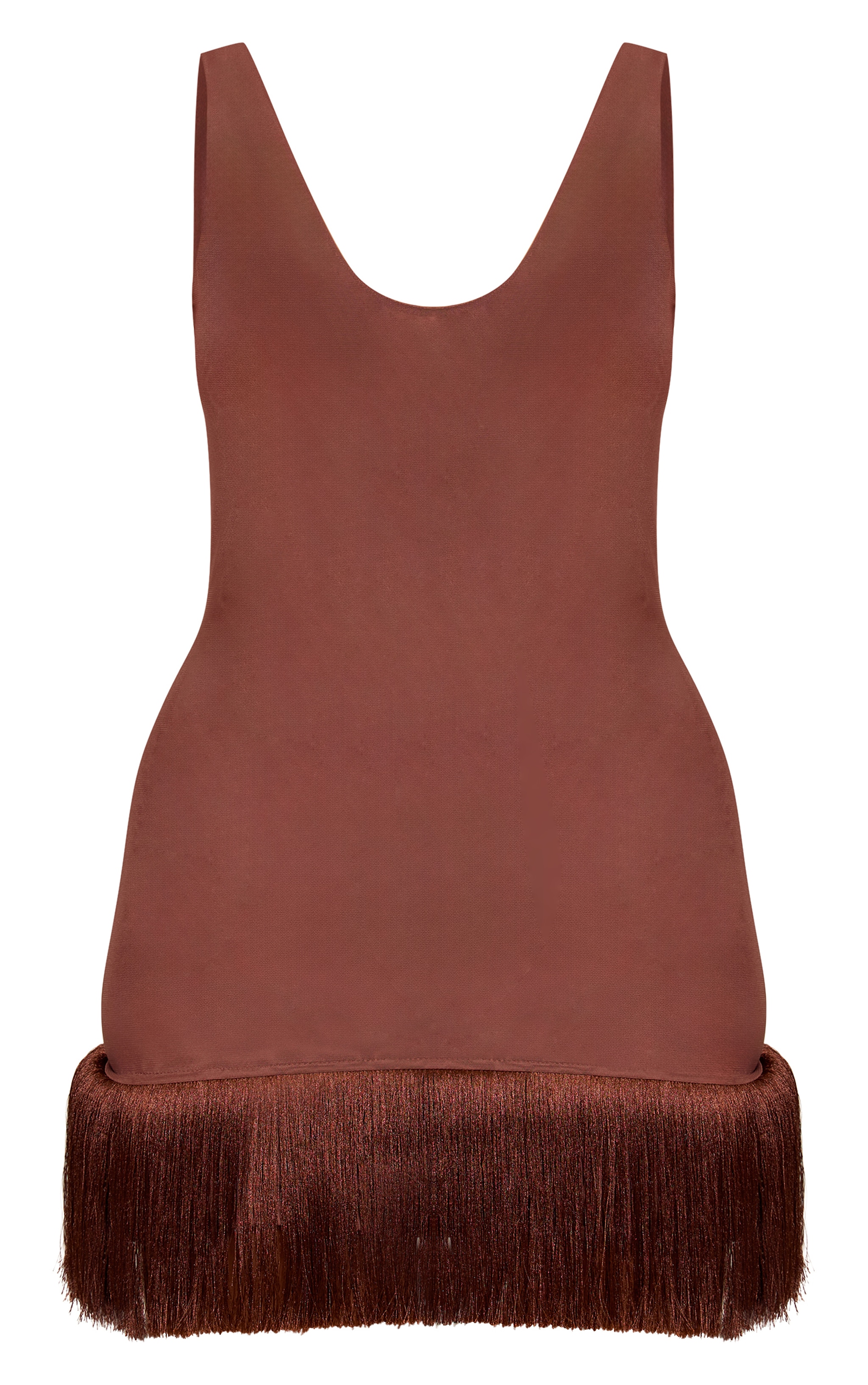 Shape Chocolate Mesh Scoop Back Fringe Trim Mini Dress image 5
