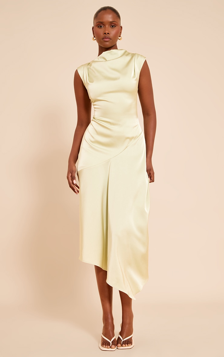 Sage Satin High Neck Midaxi Dress image 1
