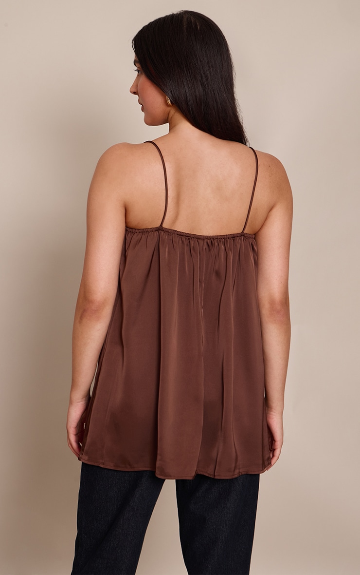 Chocolate Satin Strappy Flowy Longline Cami Top image 2