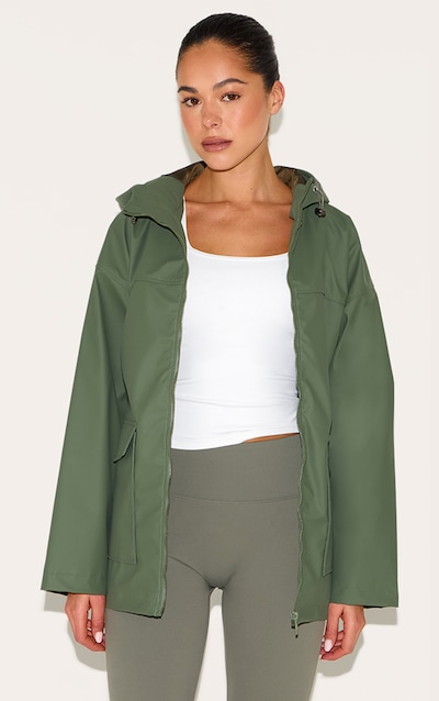 Veste Kaki Zippée et Imperméable à Capuche