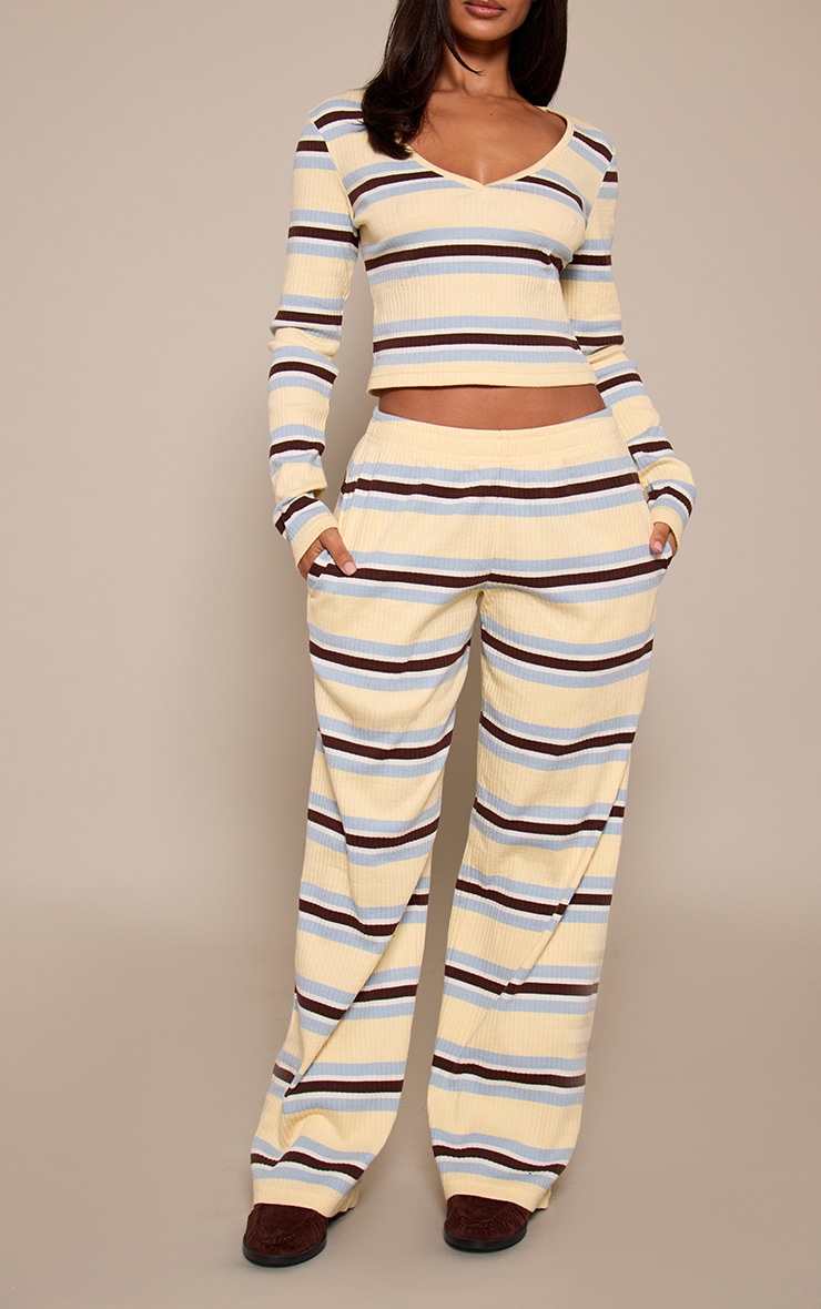 Petite Cream Stripe Ribbed Straight Leg Pants  image 2