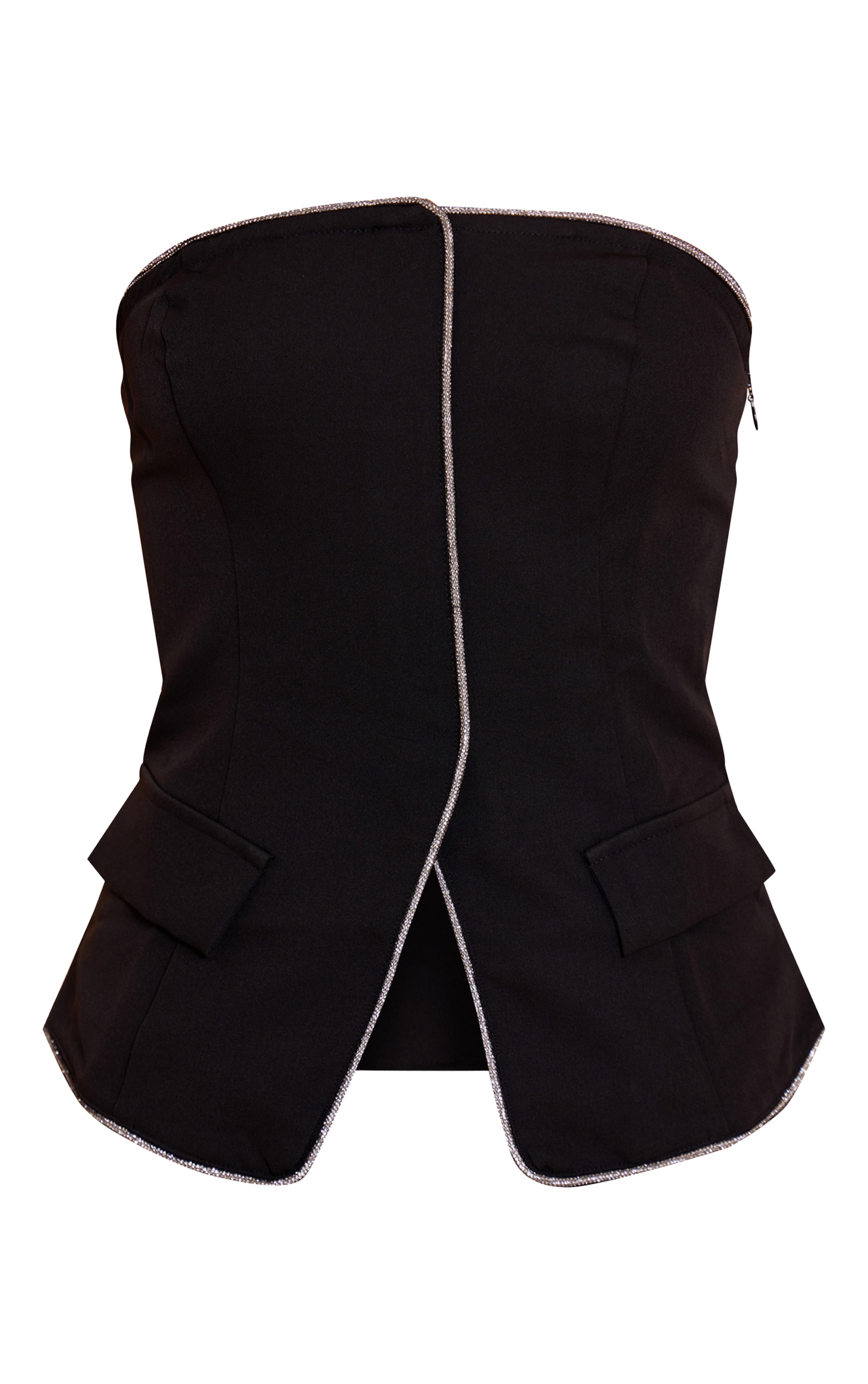 Black Woven Tailored Diamante Trim Bandeau Top image 5