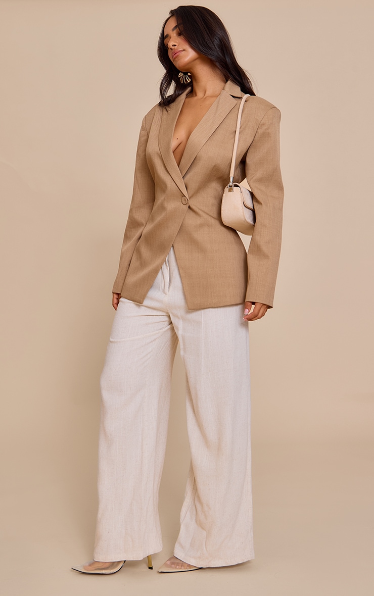 Petite Taupe Cross Front Boxy Tailored Blazer image 3