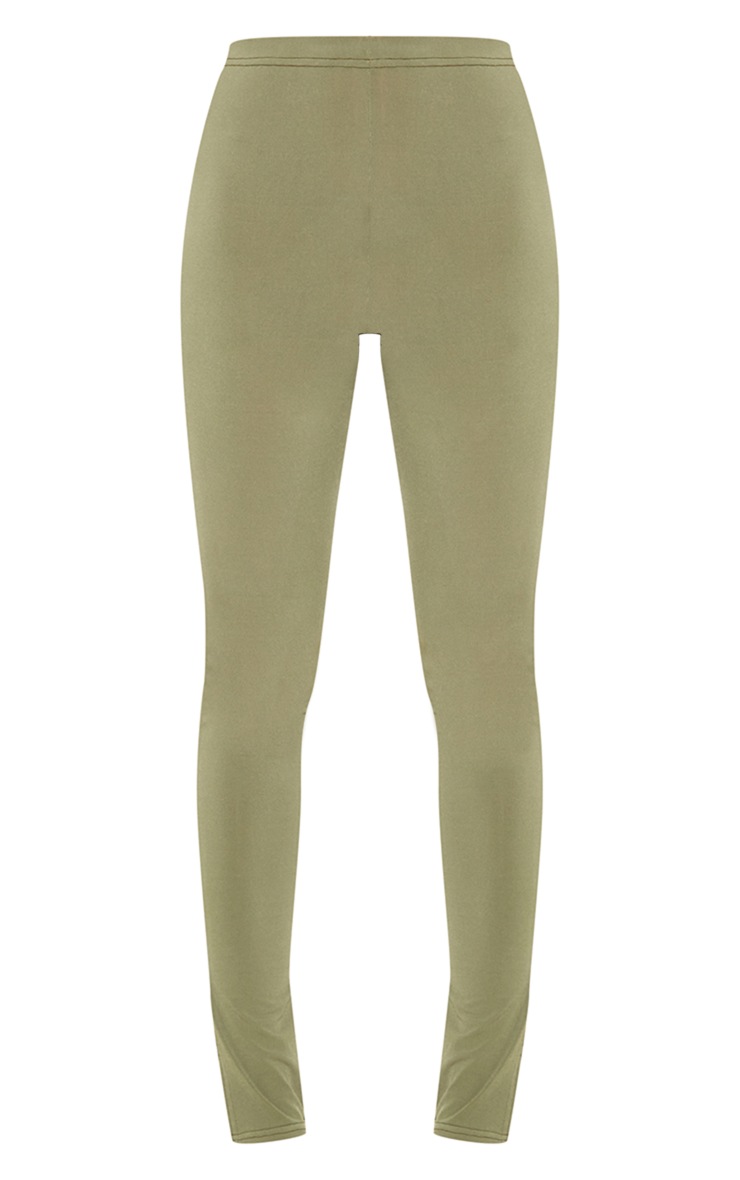 Khaki Slinky Split Hem Leggings image 5