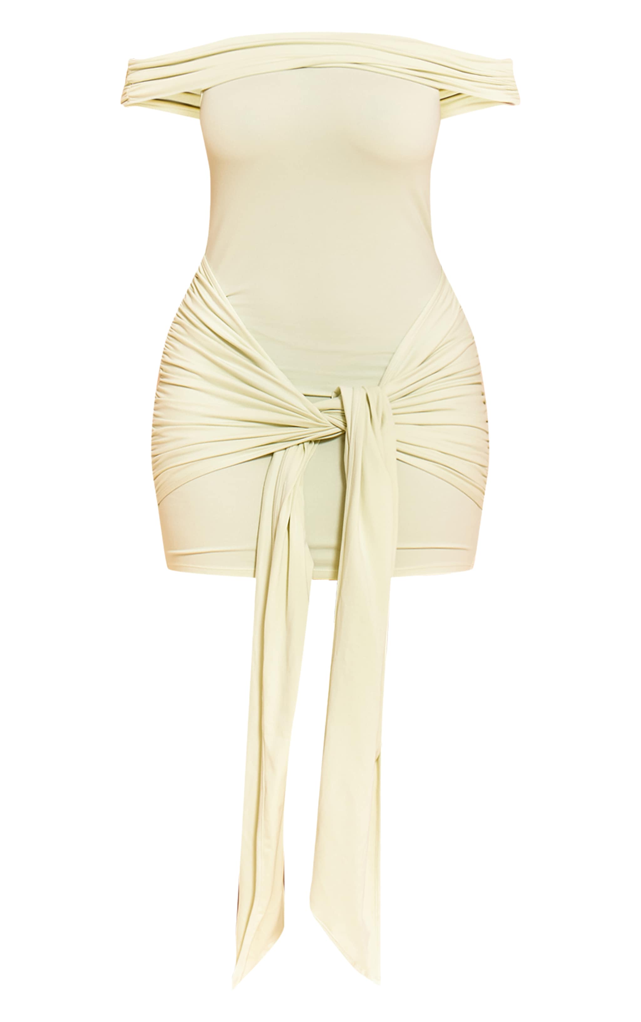 Shape Mini robe en Sculpt citron vert pâle à col bardot replié et taille nouée drapée image 5