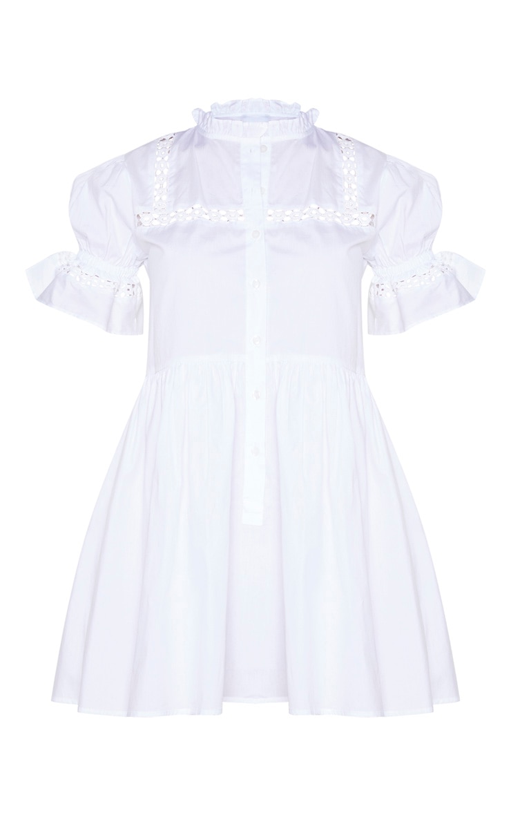 Robe babydoll blanche à manches bouffantes et ourlet popeline image 5