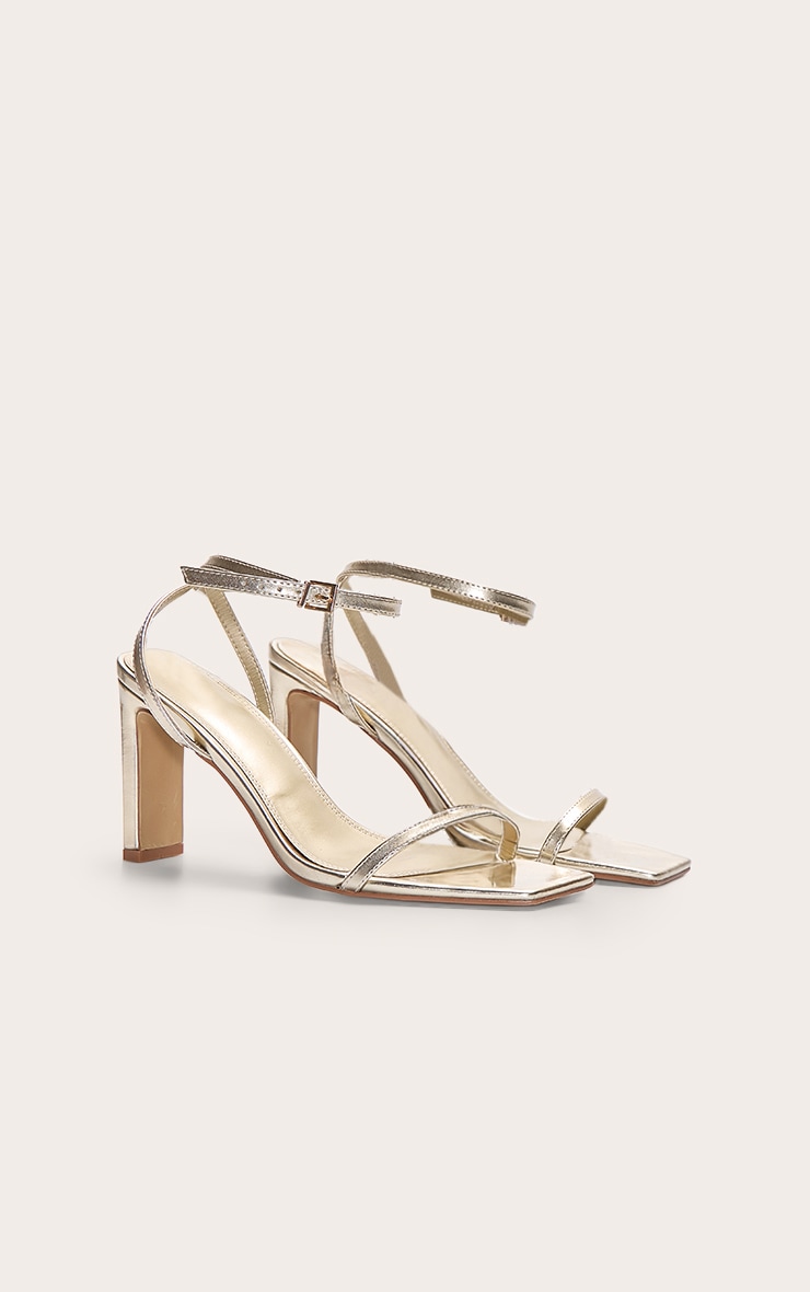 Gold Square Toe Slim Block Heel Barely There Sandal image 3