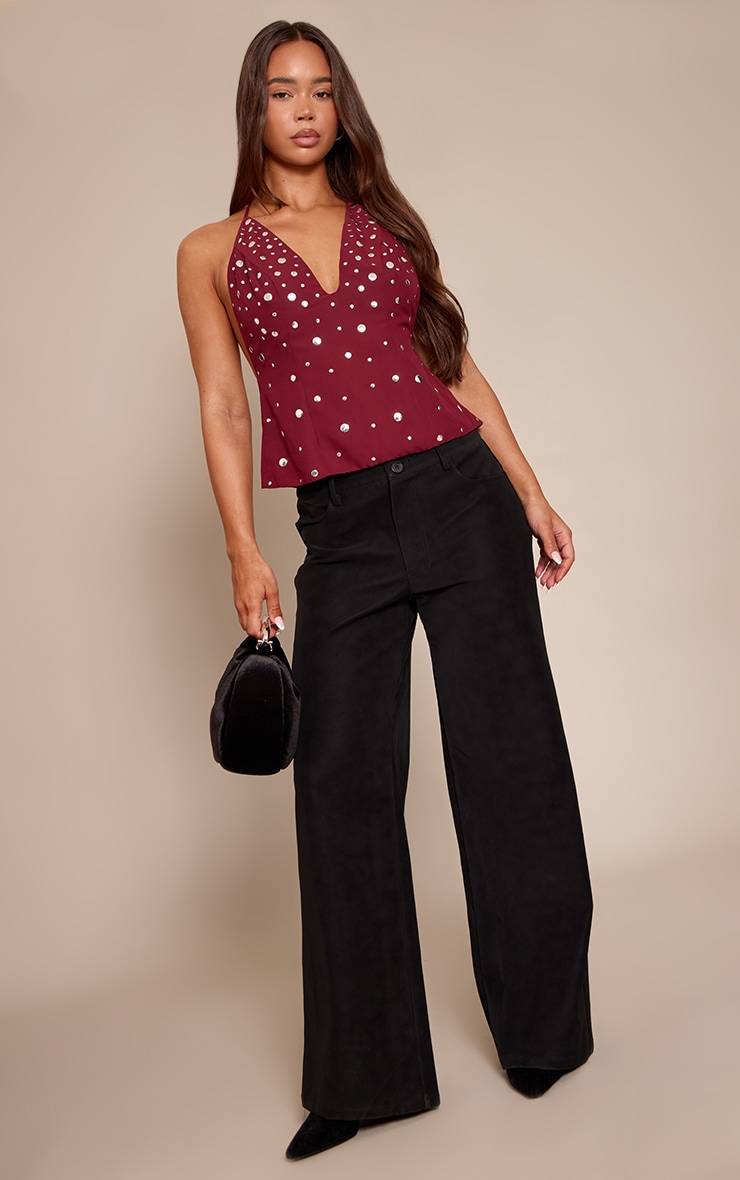 Wine Chiffon Studded Halterneck Top image 3