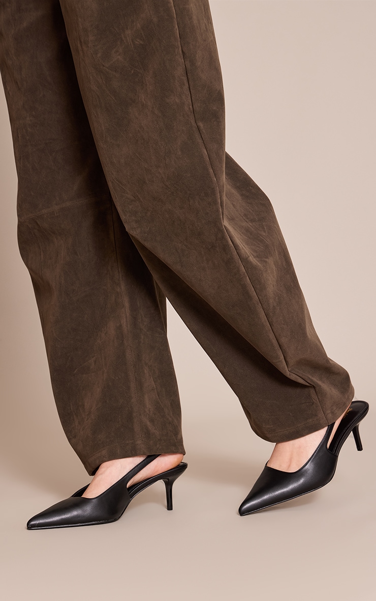 Black Wide Fit PU Point Toe Heeled Sling Back