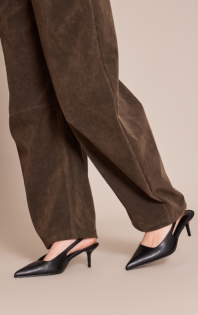 Black Wide Fit PU Point Toe Heeled Sling Back