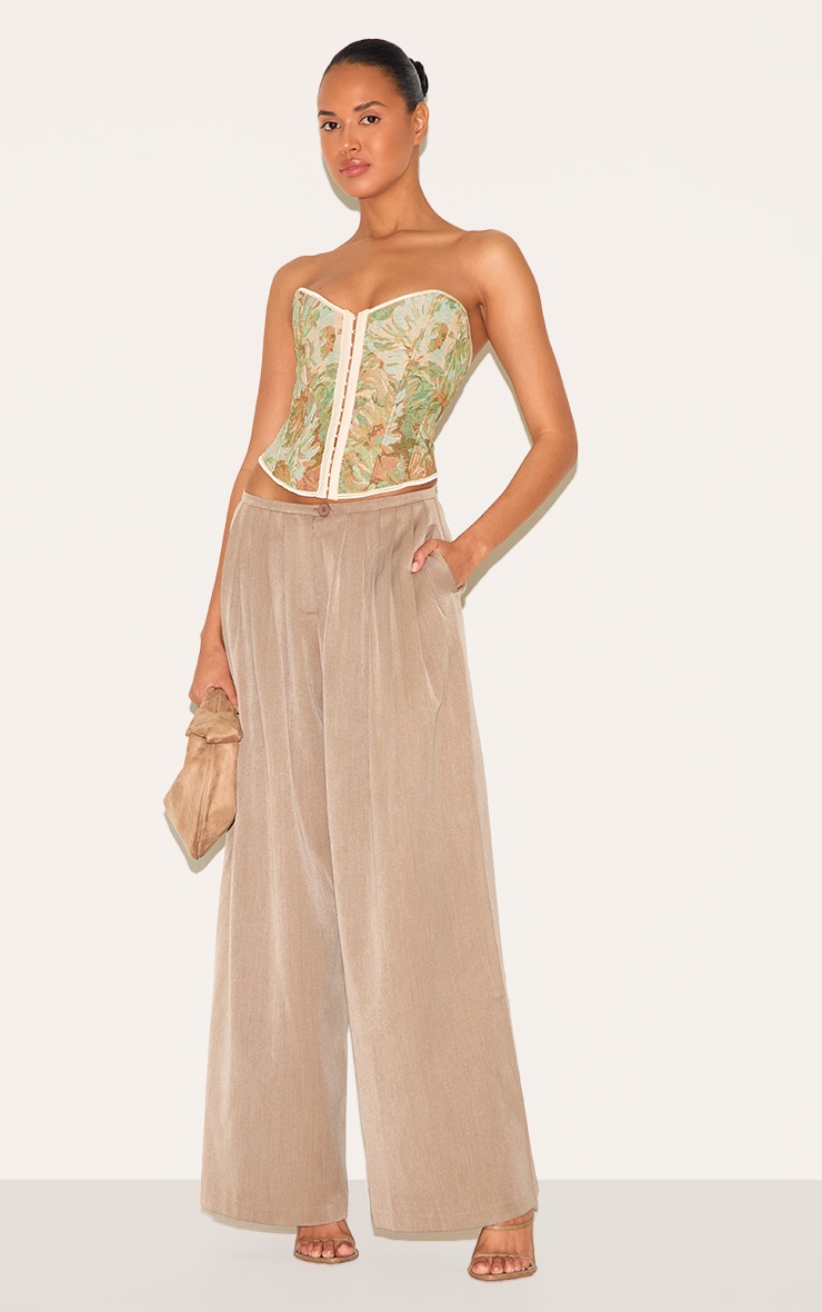 Green Contrast Binding Jacquard Hook & Eye Corset image 3