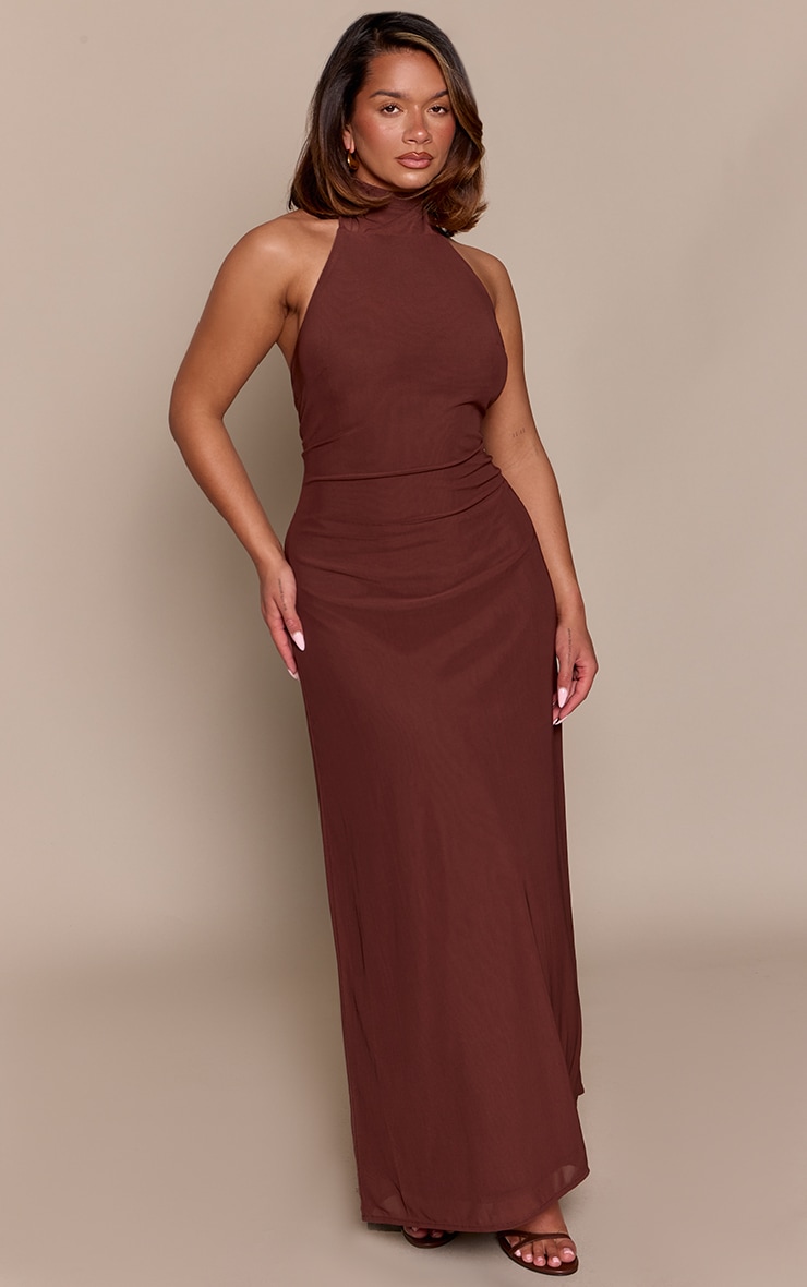 Shape Chocolate Chiffon Scarf Detail Maxi Dress  image 1