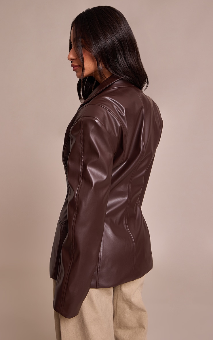 Petite Chocolate Panel Detail Faux Leather Blazer image 2
