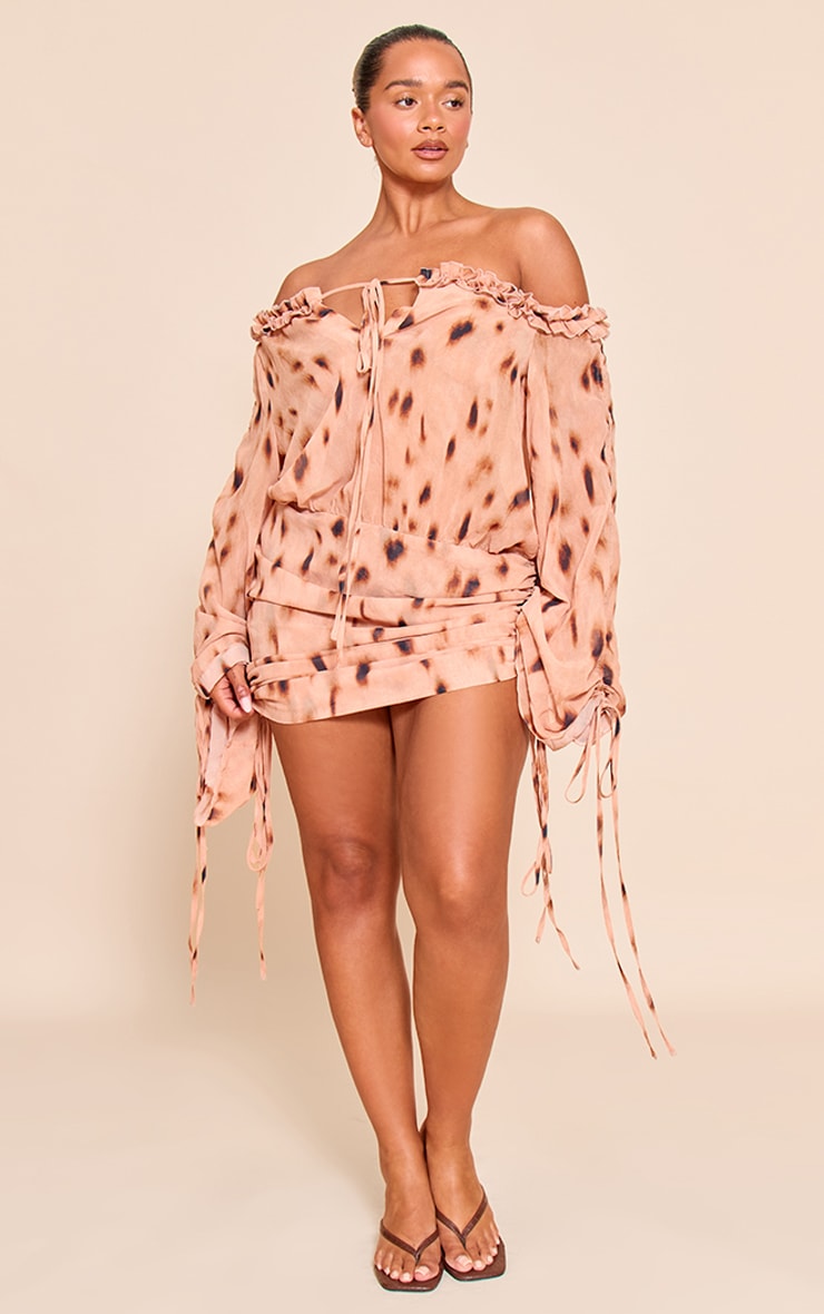 Forme Pierre Imprimé Animal Épaules Dénudées Volants Froncé Mini Robe image 3