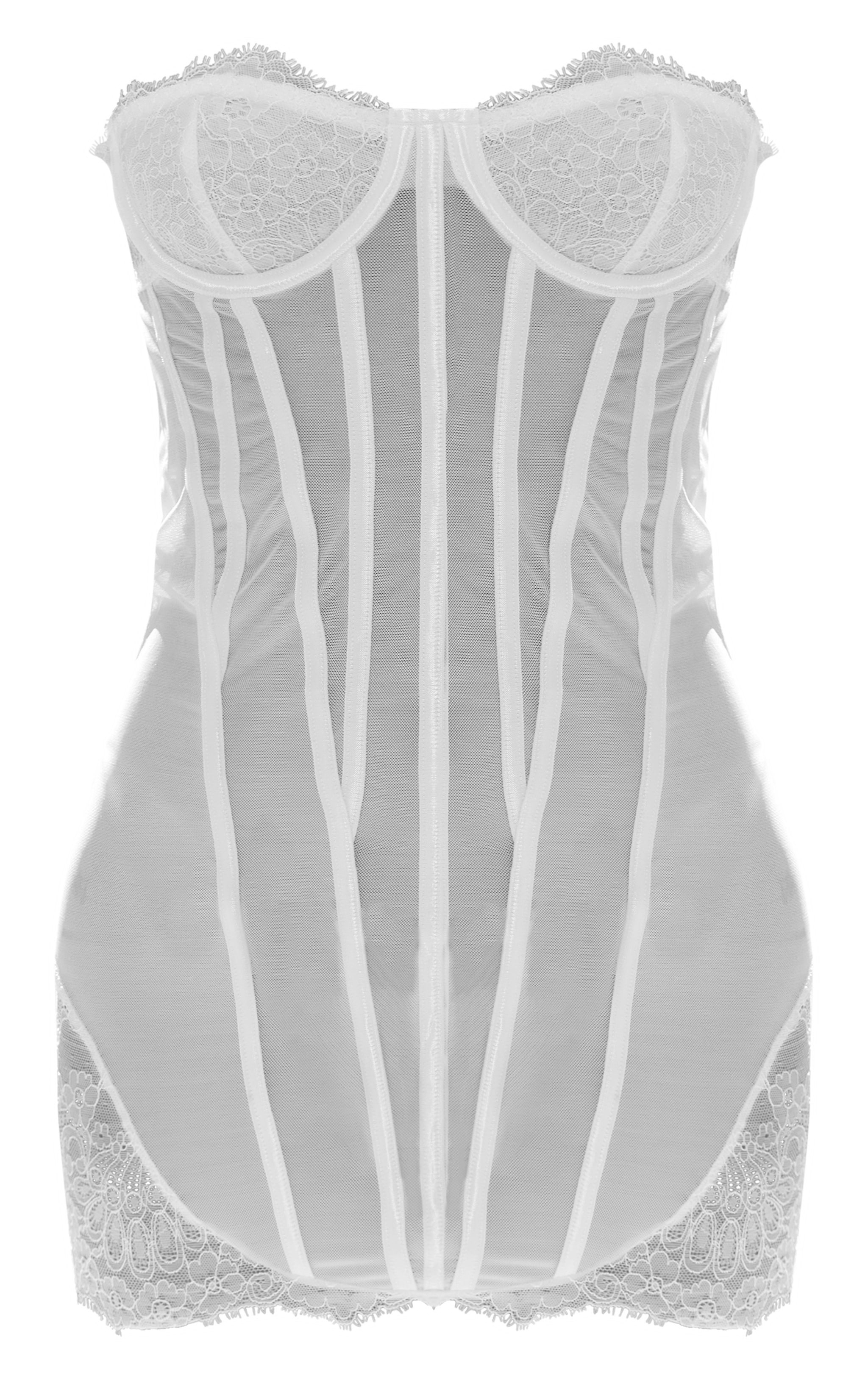 White Mesh Backless Slip Dress With Satin Bowknot Garter