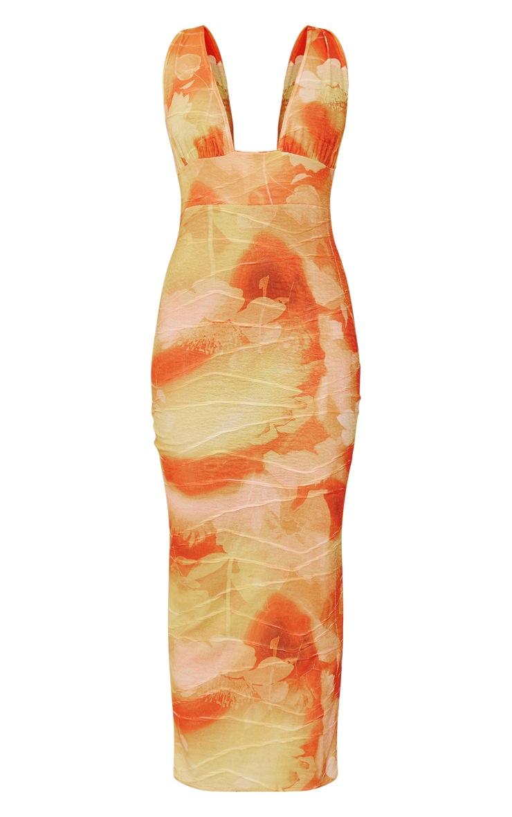 Robe Longue Décolletée Texturée Orange Croisée Dans Le Dos | Robes | PLT FR