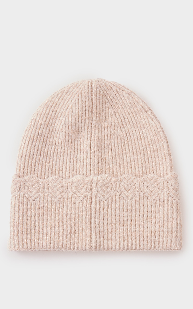 Oatmeal Glitter Scallop Rib Beanie image 2